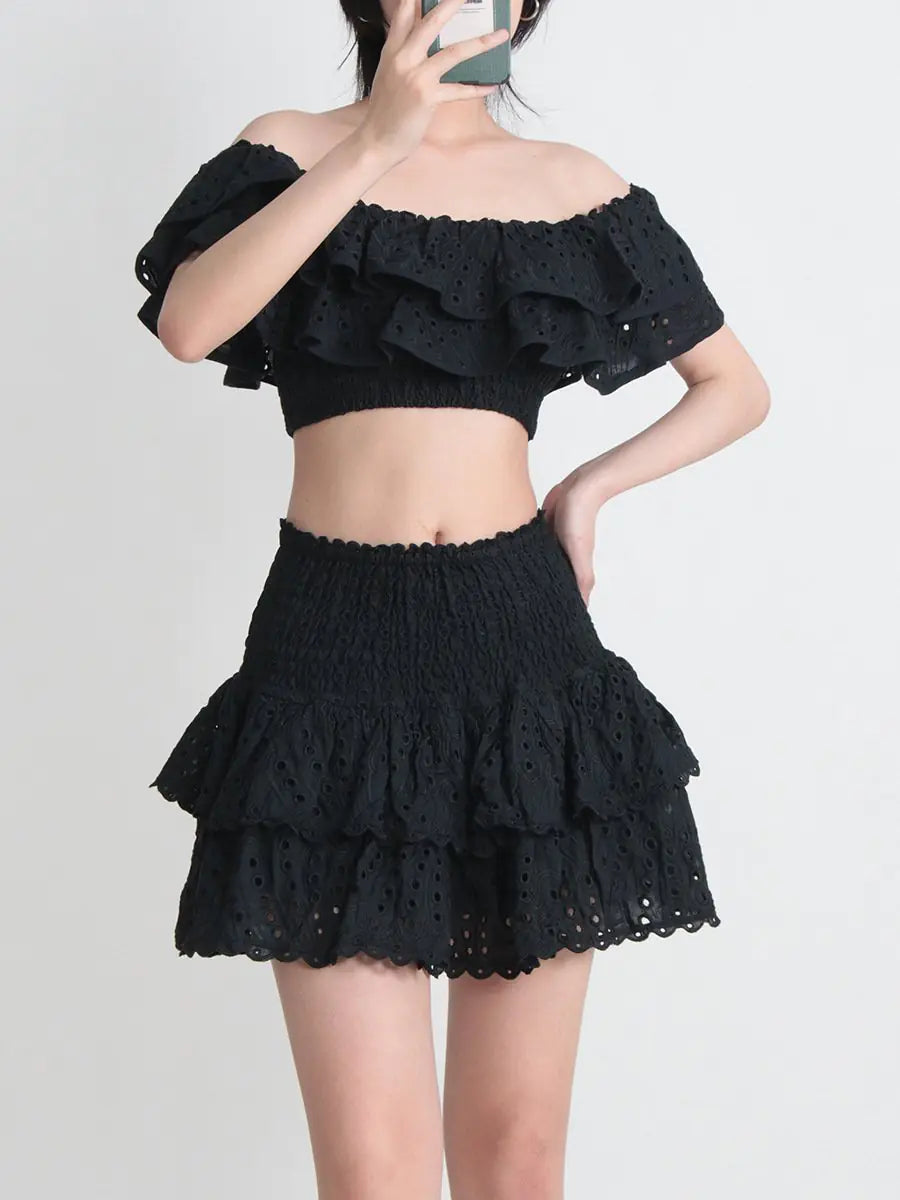 Seaside Vacation Two-Piece Ruffled Shirt & Skirt Set
