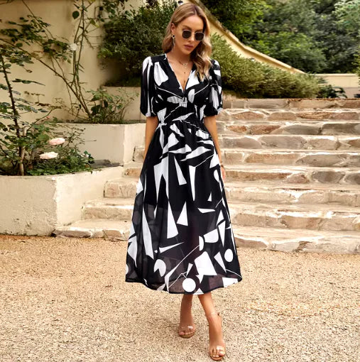 V-Neck Printed Summer Maxi Dress