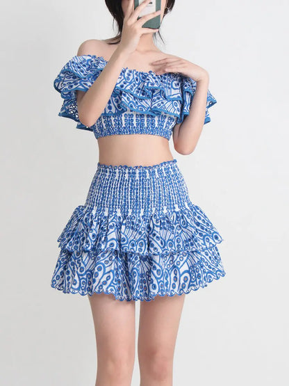 Seaside Vacation Two-Piece Ruffled Shirt & Skirt Set