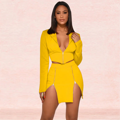 Women's Sexy V-Neck Blazer and Skirt Two-Piece Set